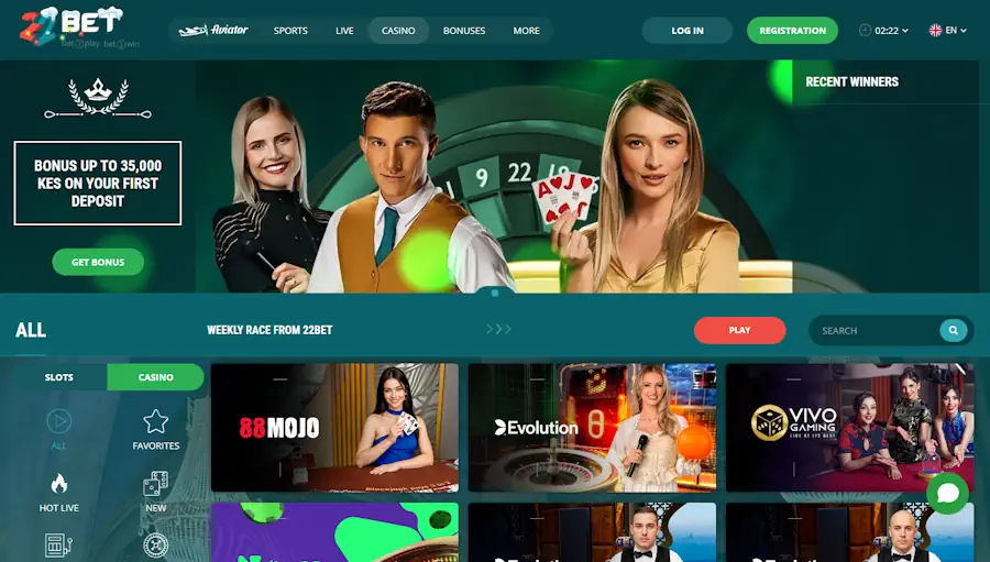 22bet Live dealer games Screenshot